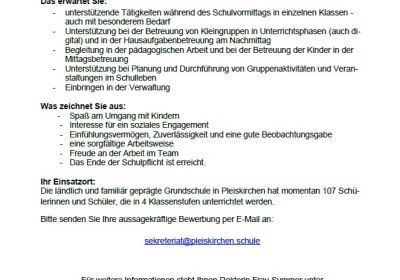 Gemeinde Pleiskirchen sucht Bewerber für den Bundesfreiwilligen Dienst für die Grundschule Pleiskirchen